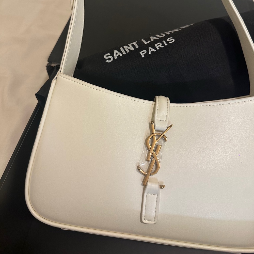 Saint Laurent Ivory Shoulder Bag with Gold Accents